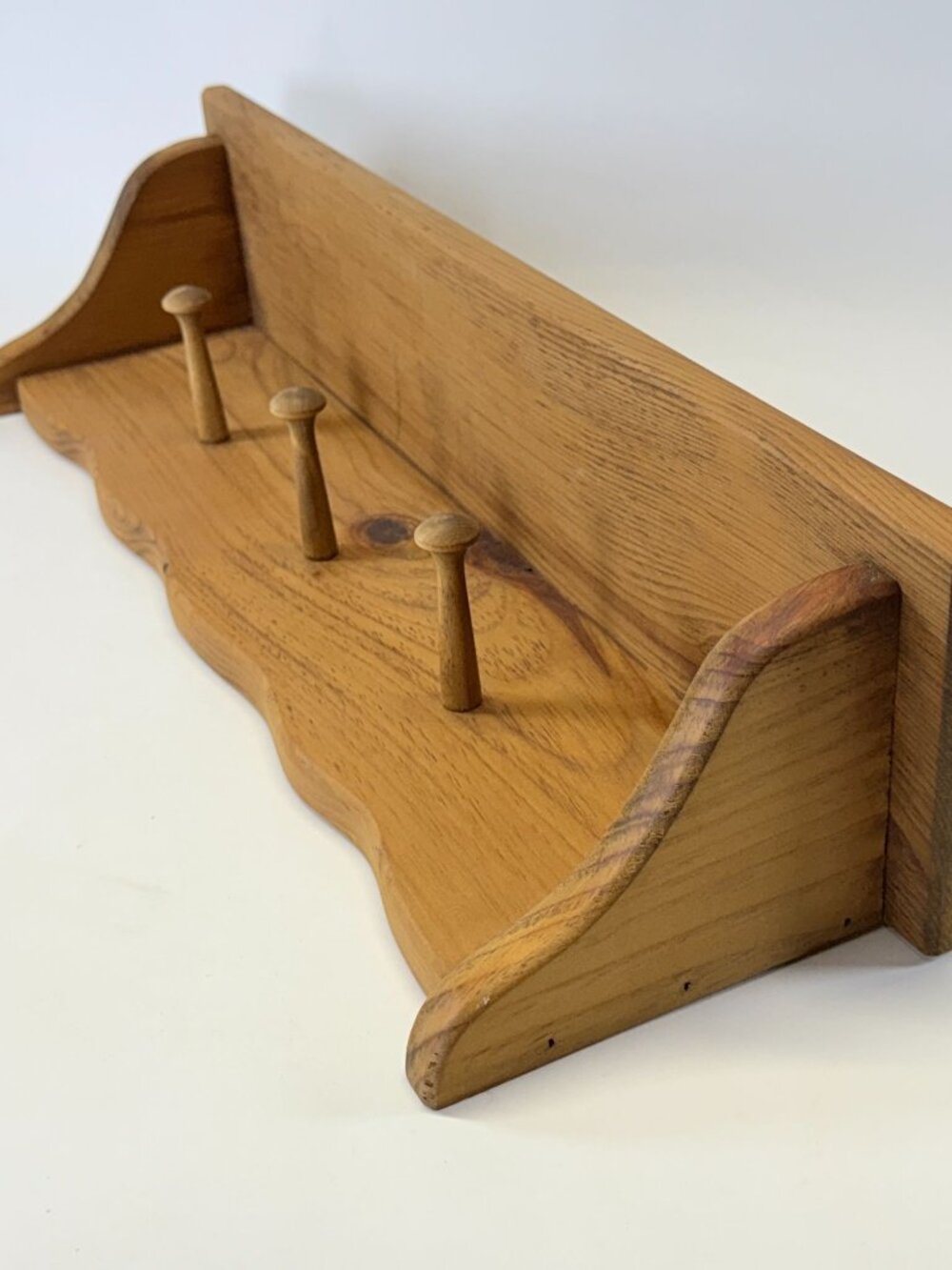 Wooden Shelf Wall Mounted With 3 Peg Hooks Decor Rustic Coat Hook - Picture 4 of 9